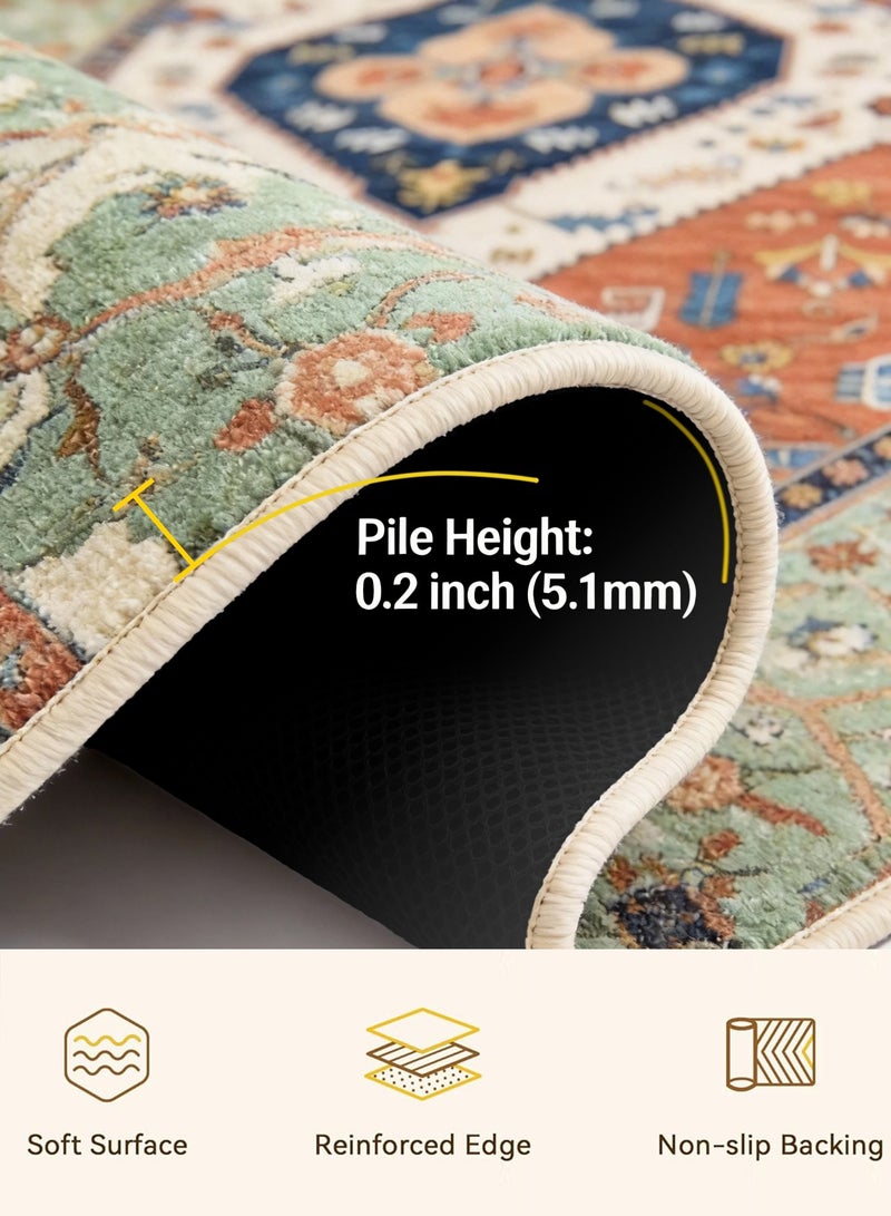 TELANPU 160*230cm Machine Washable Area Rugs with Non-Slip Backing, Ideal for Hallway, Living Room, Bedroom, Kitchen and Laundry Room, Vintage Moroccan and Low Pile Rug，160*230cm，dida-cosmos Machine Washable Area Rugs with Non-Slip Backing, Ideal for Hallway, Living Room, Bedroom,Living Bedroom Office Dining Room, Bohemian Area Rugs and Low Pile Rug - Image 4